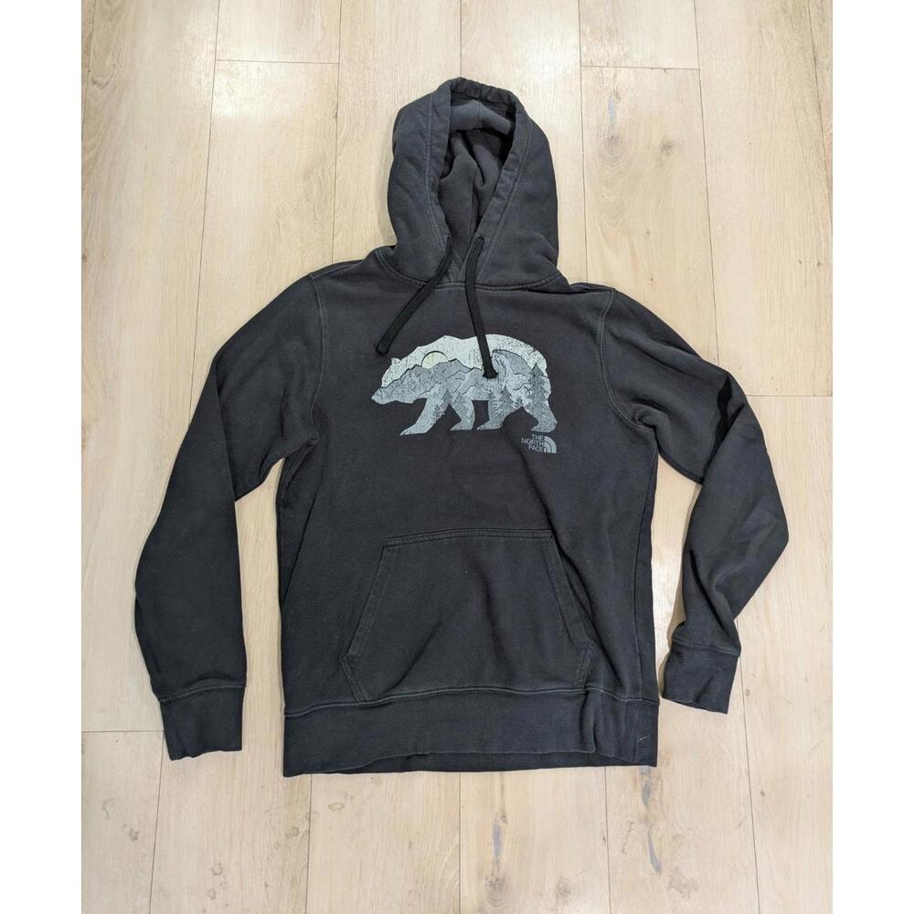 Mens The North Face Bear Black Long Sleeve Pullover Hoodie Hooded Sweatshirt SM
